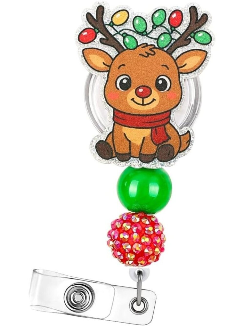 Reindeer Beaded Badge Reel Single Cute Cartoon Animal Rudolph Holiday Seasonal C